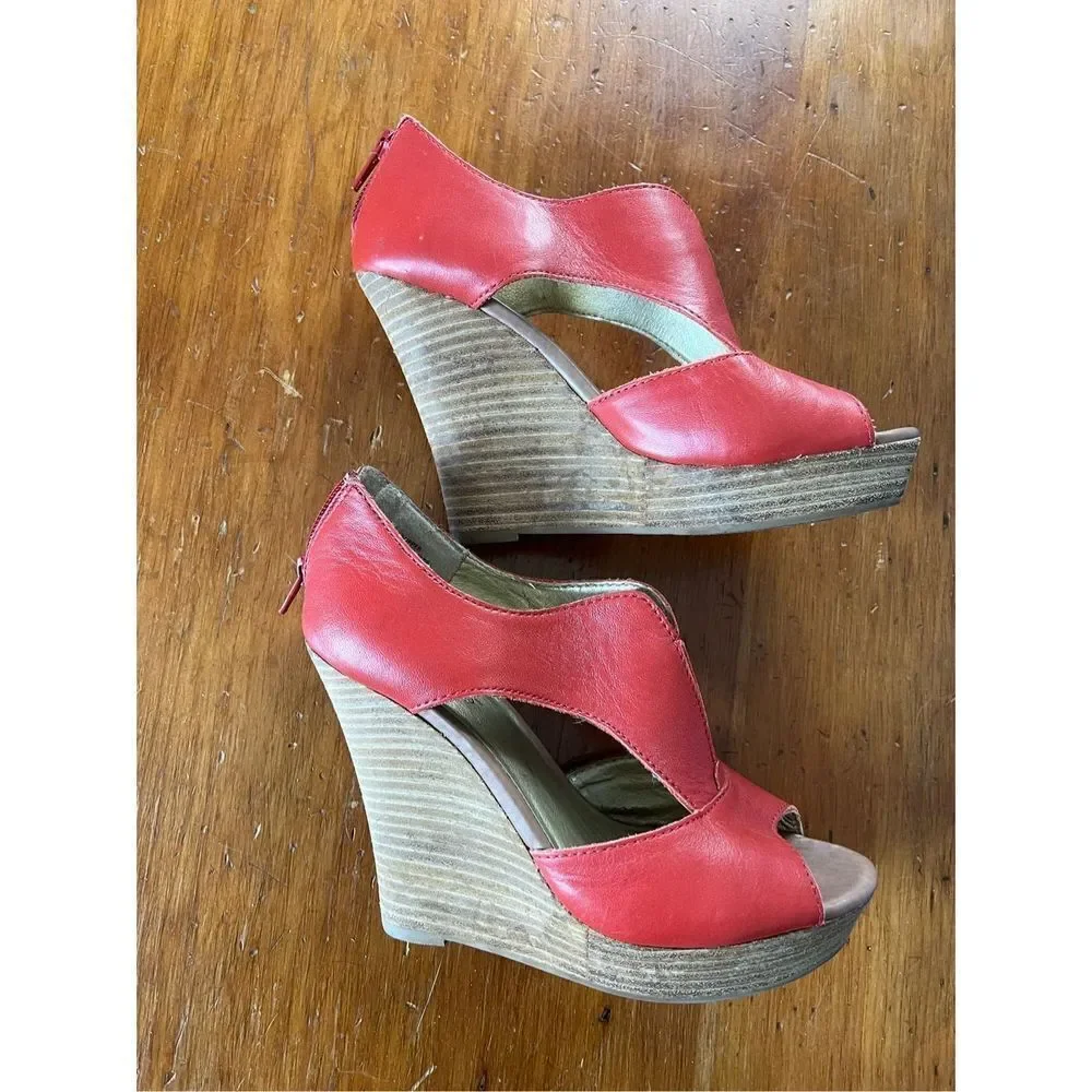 Seychelles red leather wedge shoes 6